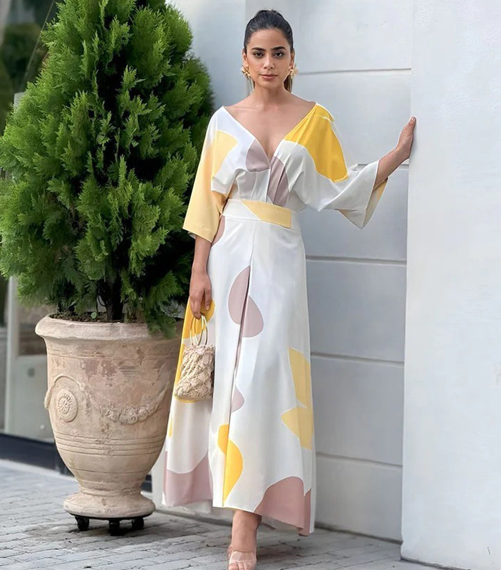 Women's V-Neck High-Waisted Dress - billycorck.com